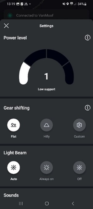 interface de l'application vanmoof